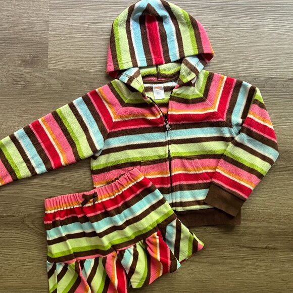 5/6 Vintage Gymboree Matching Striped Fleece Hoodie & Skirt - Picture 1 of 4